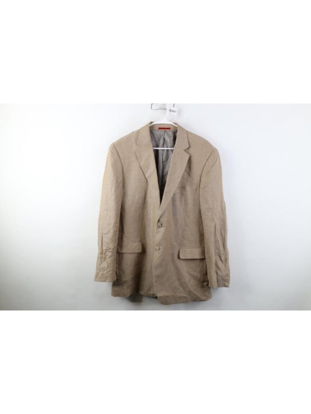 Alan Flusser Mens Large Linen Rayon Gabardine Herringbone Suit Blazer Jacket Tan